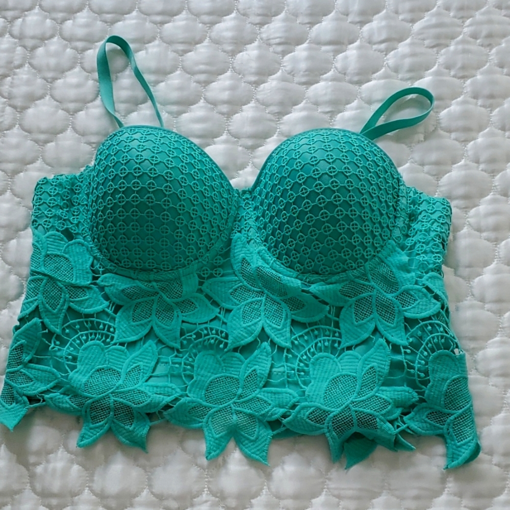 Green/Blue Lace Floral Bustier Top